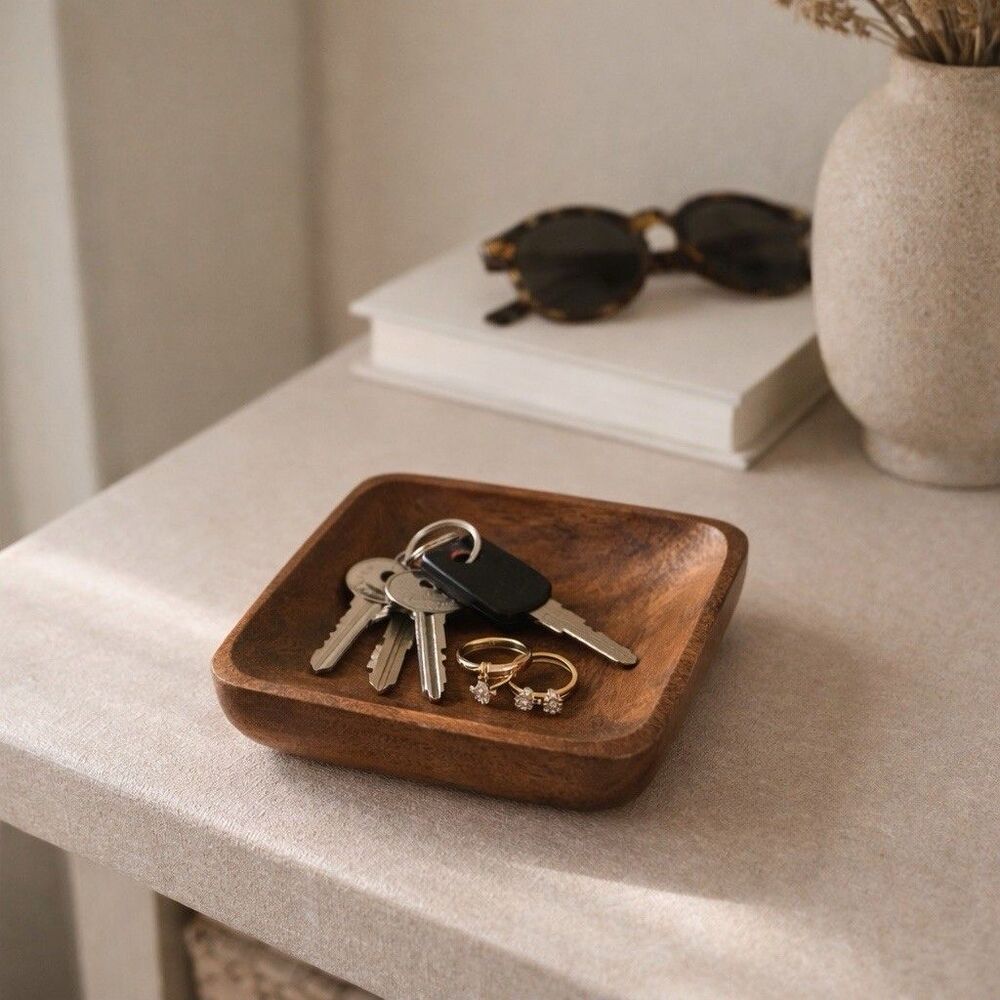 TAG Wood Square Bowl Dish 4.5” Rustic Catchall Tray Trinket Decor Philippines